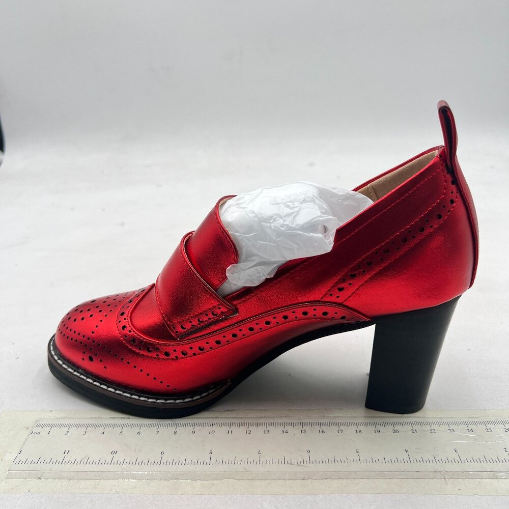 YDN Burgundy Block Heel Loafers - Picture 2 of 8